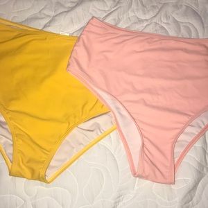yellow and pink high rise bathing suit bottoms
